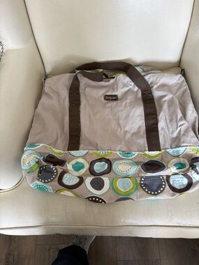 thirty-one Neutral Canvas Tote with Teal & Brown Accent Circles